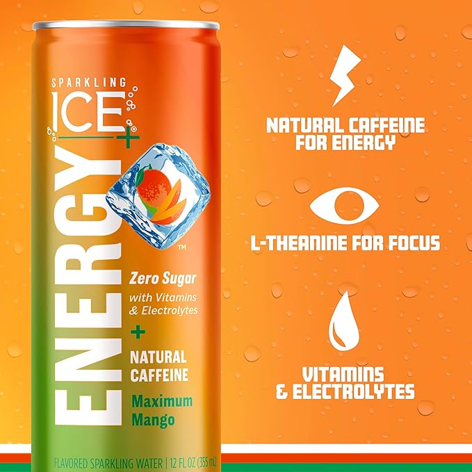 Sparkling Ice +ENERGY Berry Blast &amp Sparkling Ice +ENERGY Power Punch &amp +Energy Maximum Mango Sparkling Water with Vitamins &amp Electrolytes Zero Sugar 12 fl oz Cans (Pack of 12 Each)