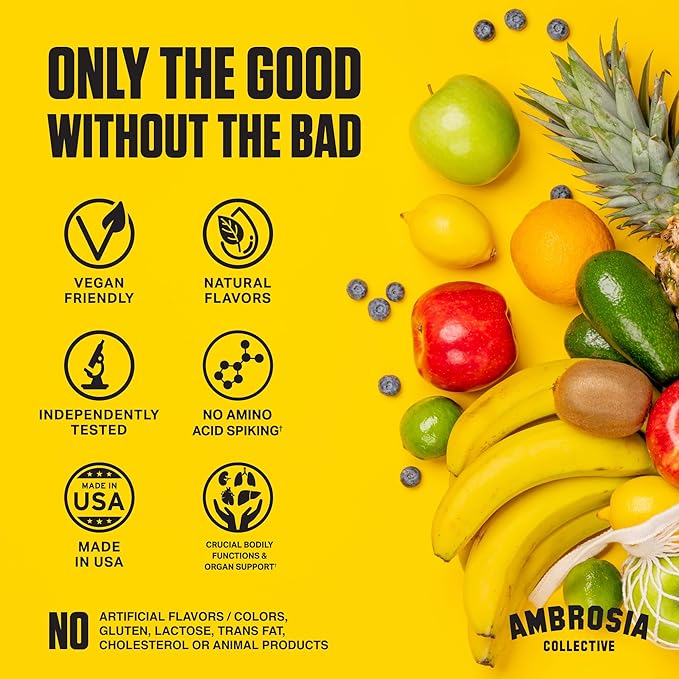 Ambrosia Nektar - Superfood Powder | Daily Organ Support Supplement | Greens Powder Alternative | 13 Superfoods for Energy Digestion Skin Health &amp Immune Support | 30 Servings | Strawberry Lyche