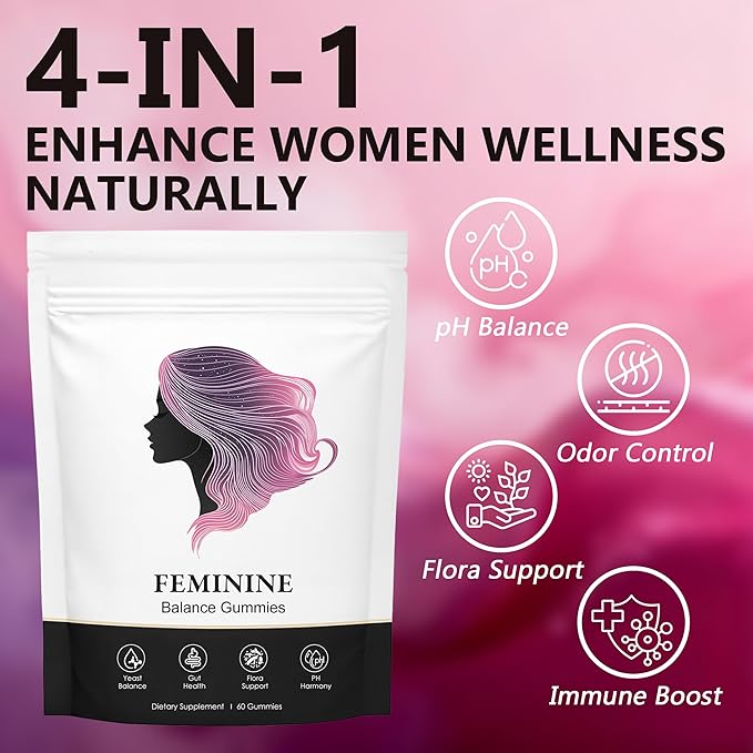 Nuora Feminine Balance Gummies Premium Feminine Balance Gummies Vegan Hawaiian Pineapple Vaginal Health Support Gluten-Free 60 Gummies (1)
