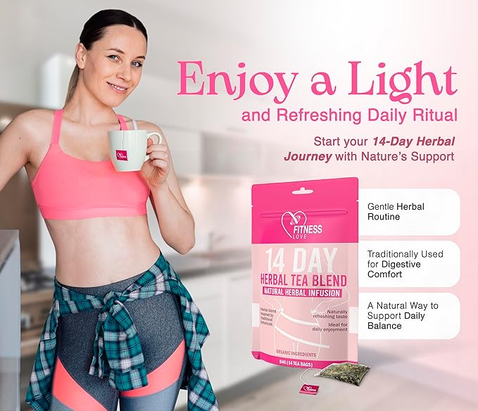 Fitness Love 14 Day Herbal Detox Tea – Caffeine-Free Infusion with Lotus Rose &amp Chrysanthemum – Gentle Digestive &amp Wellness Support – Herbal Blend for Daily Balance
