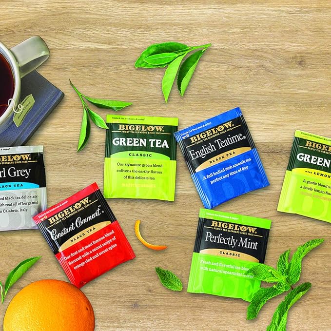 Bigelow Tea Assorted Black Tea and Green Teas Variety Pack Caffeinated Tea with Black and Green Tea Varieties 18 Count Box (Pack of 6) 108 Total Tea Bags (Packaging and Flavor Assortment May Vary)