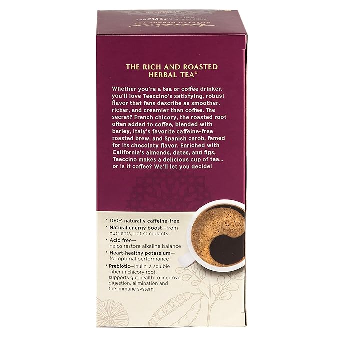 Teeccino Almond Amaretto Herbal Tea - Rich &amp Roasted Herbal Tea That's Caffeine Free &amp Prebiotic for Natural Energy 25 Tea Bags (3 Pack)