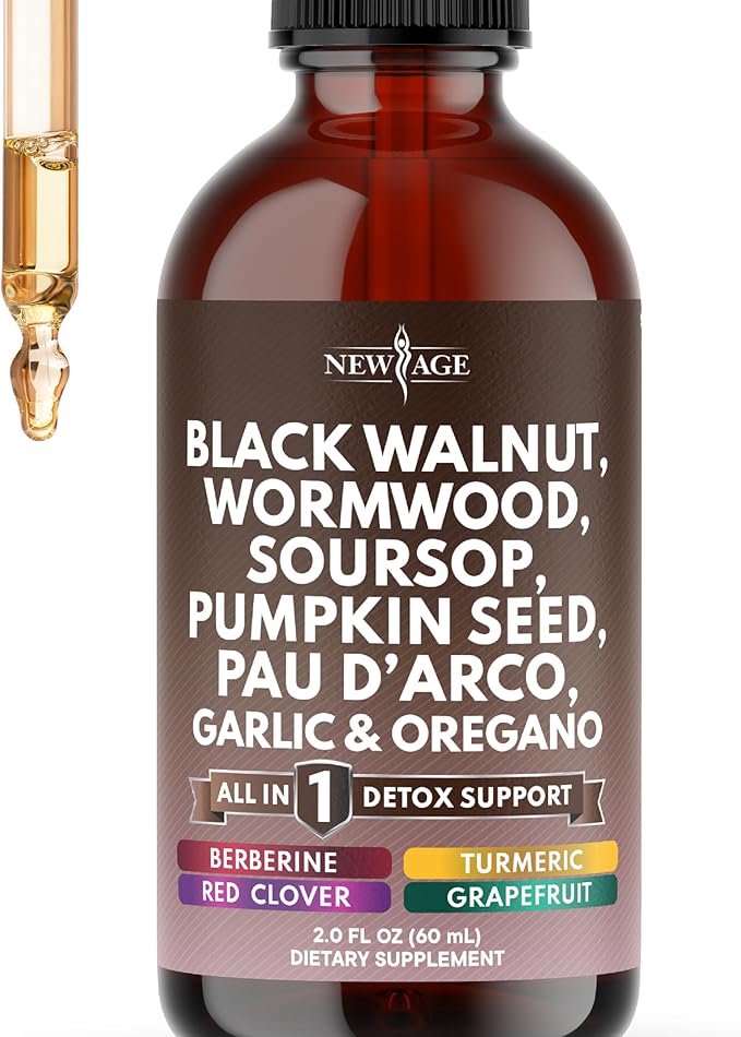 Black Walnut Wormwood Cleanse Drops - Liquid Soursop Garlic Pumpkin Seed PAU D'Arco Oil of Oregano Turmeric Berberine Neem Extract Hull Bark Tincture - 2oz