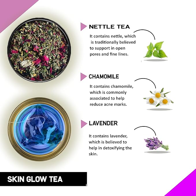 TEACURRY Skin Glow Tea (30 Tea Bags 1 Month Pack) - Helps with Skin Nourishment Hydration Glow - All Natural Caffeine Free Herbal Tea