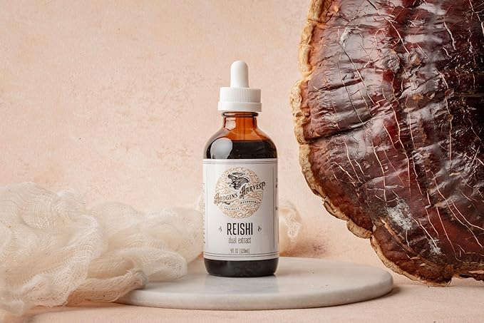 Hodgins Harvest Organic Reishi Mushroom Fruiting Body Extract Tincture - Extra Concentrated Dual Extract Supplement - Supports Heart Health &amp Wellness - USDA Organic Mushrooms - 2 oz