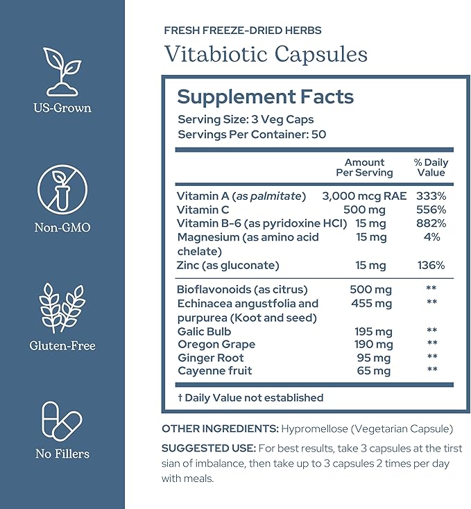 Eclectic Herb - Vitabiotic Capsules | Immune Support | Natural Herbal Multivitamin Supplement | Freeze Dried Organic Non-GMO Vegan Whole Herb (150 CT | 750 mg)