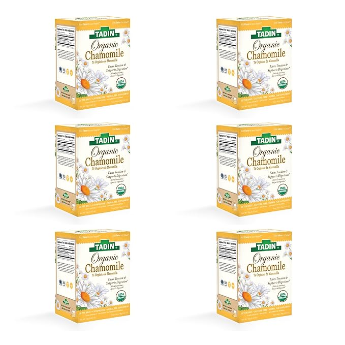 Tadin Organic Chamomile Tea Caffeine Free Herbal Tea to Eases Tension and Support Digestion 20 Tea Bags Per Box Pack of 6
