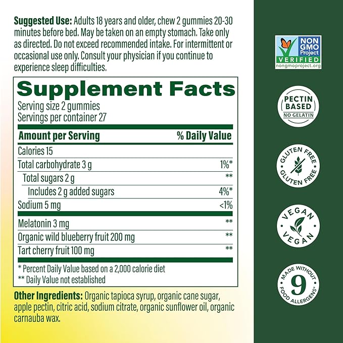 MegaFood Melatonin Gummies - Melatonin 3mg per Serving to Help Relax &amp Fall Asleep – Sleep Gummies for Adults - Berry Flavor Non-GMO Certified Vegan - 54 Count (27 Servings) 3 Pack