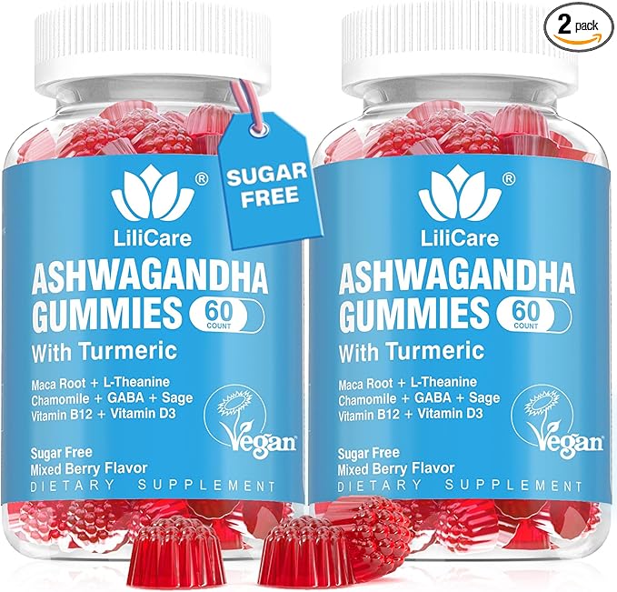 Ashwagandha Gummies 2000mg for Women Men - Sugar Free Vegan - Organic Ashwagandha Root Extract Supplements Gummy &amp Vitamin D3 B12 and Turmeric Promote Relaxation Mixed Berry Flavor 120 Count