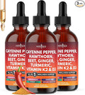 Cayenne Pepper Supplement Liquid Drops + Hawthorn Berry Vitamin D3 K2 Beet Root Powder Ceylon Cinnamon Turmeric Curcumin Organic Panax Ginseng - 6oz