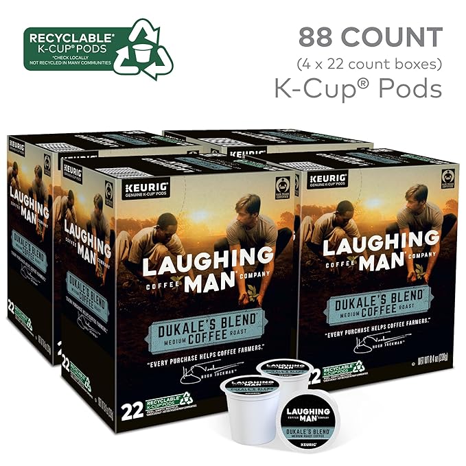 Laughing Man Dukale's Blend Keurig Recyclable K-Cup Coffee Pods Medium Roast Arabica Coffee for Keurig Makers 88 Count (4 Packs of 22)