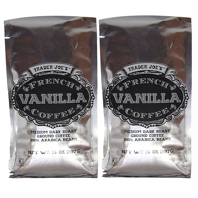 Trader Joe French Vanilla Coffee Medium Dark Roast Ground 100% Arabica Beans 14 oz (2PACK)