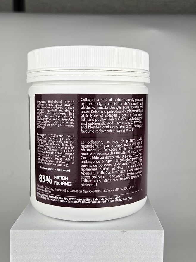 NEW ROOTS HERBAL Multi 5 Coco Collagen Powder Supplement (Types I II III V and X) Hydrolyzed Collagen - Dairy &amp Gluten Free - 12g per Serving - Chocolate Flavor 7.05 oz
