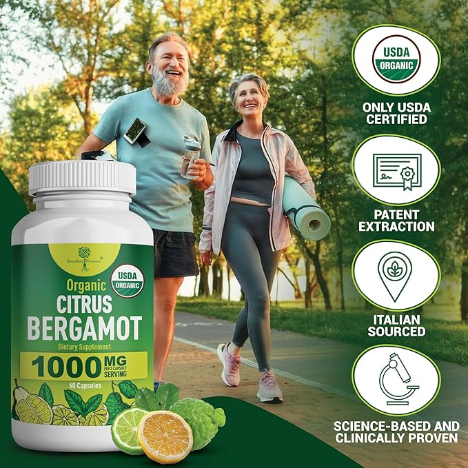 Organic Citrus Bergamot Supplement - Only USDA Cardiologist Formulated with 200+ Scientific Studies -1000mg - Patented Extract Heart Cholesterol &amp Lipid - Italian Bergamot High Polyphenols 60c
