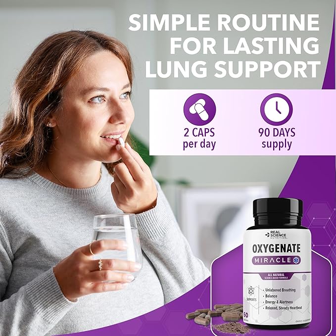 Real Science Oxygenate Miracle (Pack of 3) – Lung Support Supplement to Help Relieve Wheezing Shortness of Breath Rapid Heart Rate &amp Fatigue – for Clear Lungs &amp Breath Support 60 Caps Each