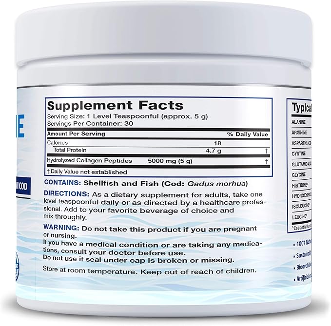 Bronson Marine Collagen Peptides Hydrolyzed Protein Powder + Ultra Biotin 10000 Mcg Hair Skin and Nails Supplement