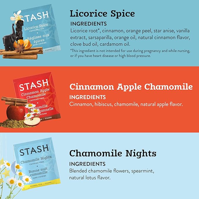 Stash Tea Soothing Herbal Tea 6 Flavor Variety Pack 6 Boxes With 18-20 Tea Bags Each