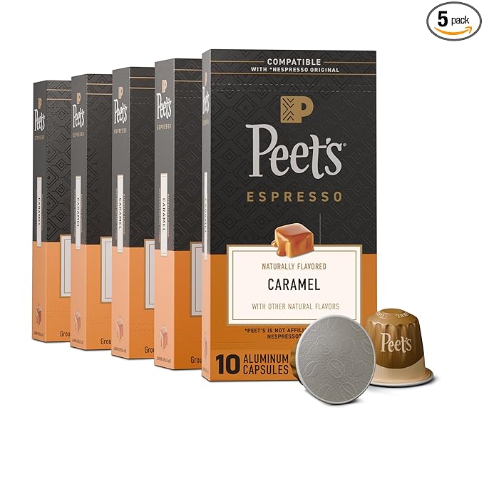 Peet's Coffee Medium Roast Espresso Capsules Compatible with Nespresso Original Machine - Caramel 50 Count (5 Boxes of 10 Espresso Capsules)