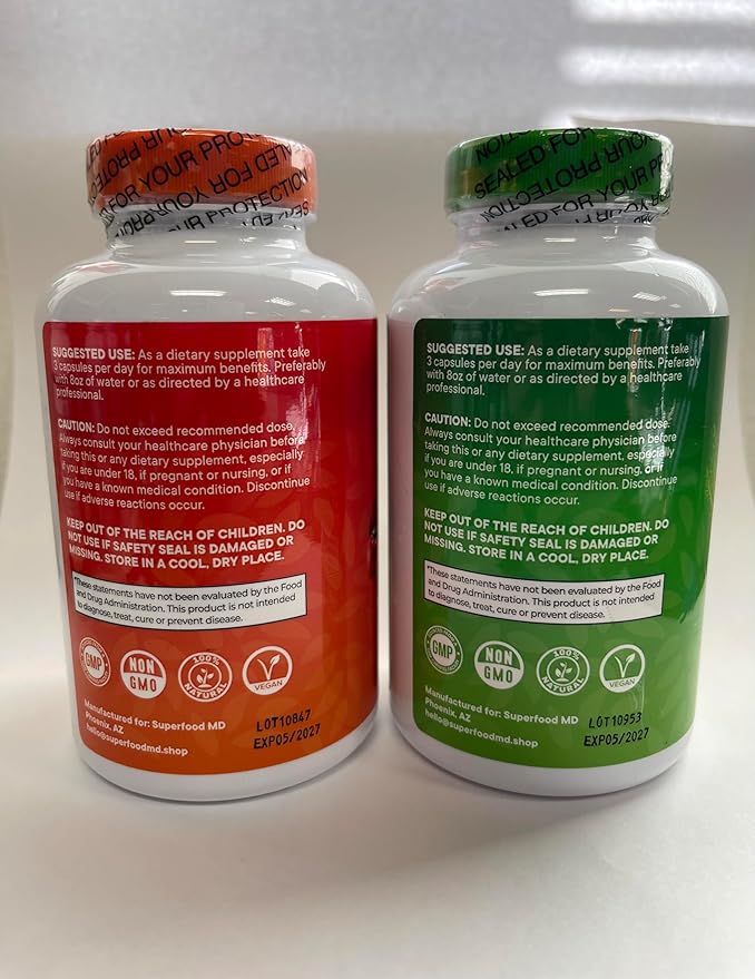 Superfood Fruit and Veggie Supplement - 360 Whole Super Fruit and Vegetable Supplements &amp Vitamin with Beta-Carotene Soy Free- 180 Count (Pack of 2)