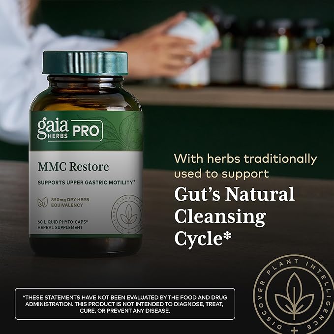 GAIA HERBS PRO MMC Restore - Digestive Health Supplement for Upper Gastric Motility - Contains Fennel Seed Turmeric Root Gentian Root &amp Magnolia Bark - 60 Liquid Phyto-Caps (60 Servings)