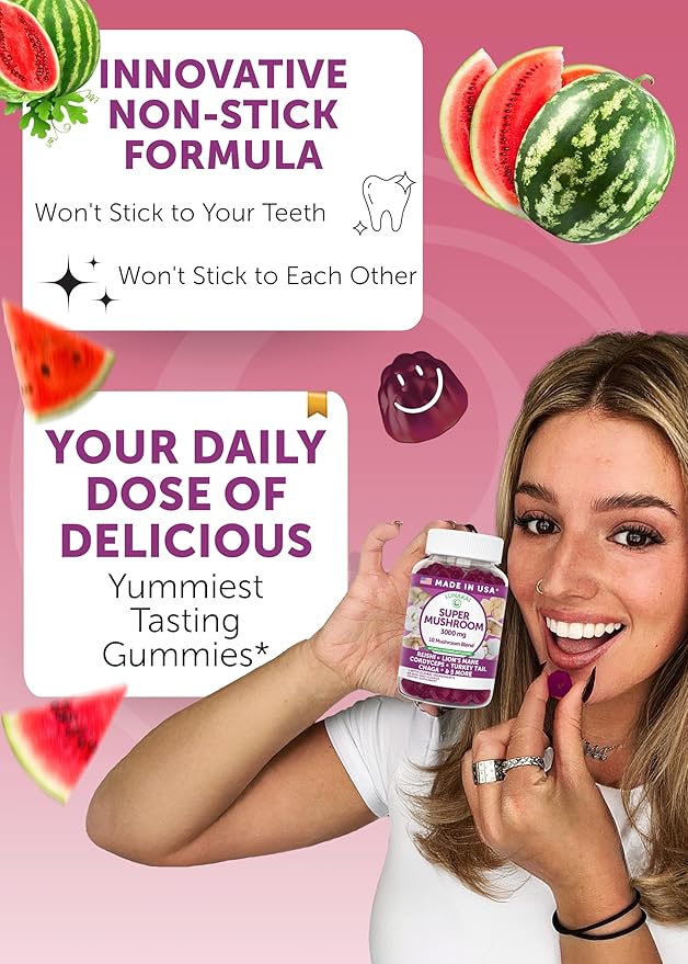Lunakai USA Made Super Mushroom Gummies for Adults – 10-in-1 Adaptogenic Mushroom Supplement with Lion’s Mane – Daily Focus &amp Brain Support 60ct