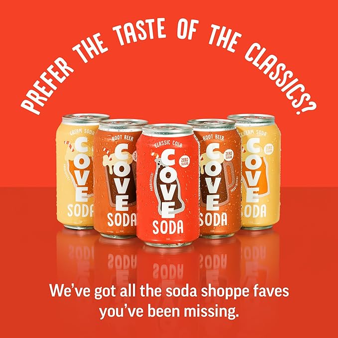 Cove Probiotic Soda Soft Drinks with Zero Sugar – Refreshing Functional Soda Alternative with Probiotics &amp Vitamin C – Naturally Flavored Caffeine-Free Sparkling Beverage – Nostalgic Variety 12-P
