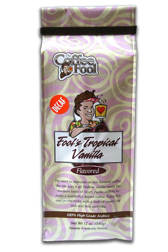 The Coffee Fool Fool's Whole Bean Decaf Tropical Vanilla 12 Ounce
