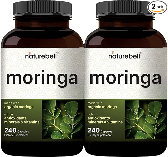 NatureBell Pure Moringa Capsules 2 Pack | Made with Moringa Powder Organic 480 Capsules – Green Superfood Skin Health &amp Immune Support – Non-GMO Gluten Free 8 Month Supply*