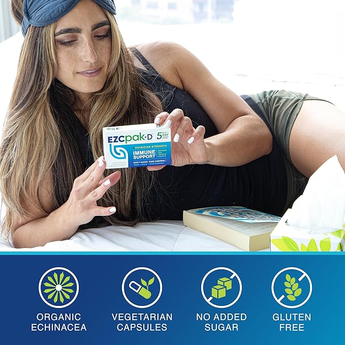 EZC Pak 5-Day Immune System Booster with Echinacea Vitamin C Zinc &amp Vitamin D - Tapered Immune Support Supplement for Adults - Supports Immunity Easy Travel-Size Supplement Pack