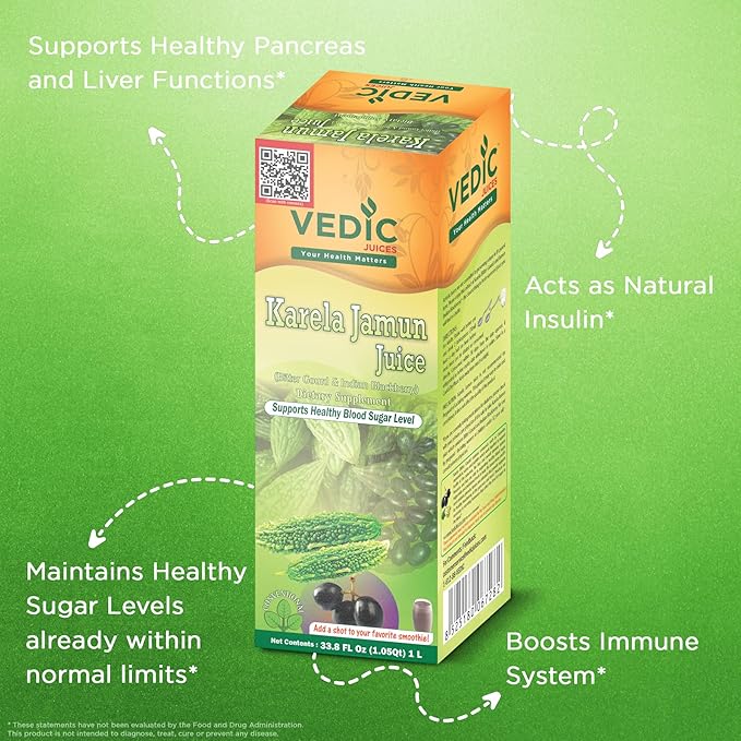 Vedic Karela Jamun Juice - Natural Juice for Immune Support - 33.8oz Ideal for Daily Use (1000 ML)