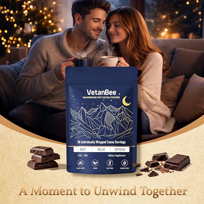 Magnesium Sleep Cocoa Drink – Sugar-Free Melatonin-Free Bedtime Formula for Adults with L-Theanine Reishi &amp Zinc No Caffeine 30 Individually Wrapped Servings
