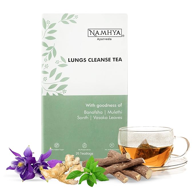 Namhya Ayurveda Lungs Cleanse Tea for Better Respiratory Health Clear Breathing Cough &amp Congestion - Herbal Lung Detox Tea with Tulsi Dry Ginger &amp Mulethi for Smokers – 25 teabags
