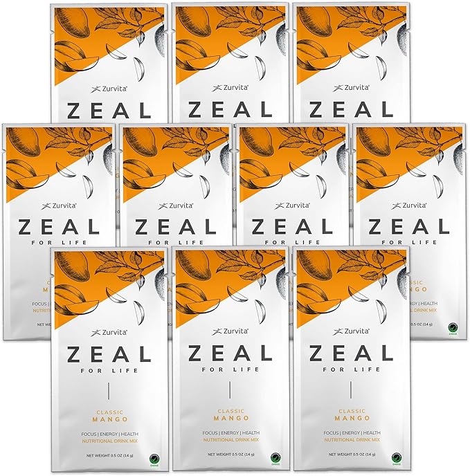 Zurvita - Zeal for Life Wellness Drink Mix - Classic Mango Flavor - Gluten-Free Vegan with Biotin Vitamins and Minerals for Health - 10 Packets