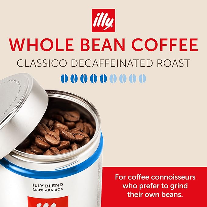 illy Decaf Whole Bean Coffee Classico Decaffeinated Medium Roast 100% Arabica Premium Italian Coffee Ideal for Espresso Drip Moka and French Press Brewing 8.8oz 12 Pack