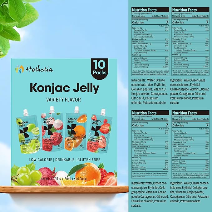 Hethstia Konjac Bundle – Shirataki Rice &amp Collagen Konjac Jelly Variety Pack Low Carb Sugar-Free Keto-Friendly Gluten-Free Vegan Healthy Meal Base &amp Beauty-Boosting Snack (20-Pack Total)