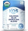 KOS Calming Blue Spirulina Blend- USDA Certified Organic - Algae Superfood Powder with Ashwagandha Root Lemon Balm Reishi Mushroom B Vitamins - Berry Coconut Cooler Flavor 28 Servings