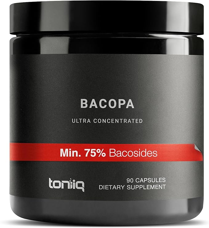 Toniiq Bacopa - Ultra High Potency 45:1 Extract with 75% Bacosides - Highly Concentrated - Third-Party Lab Tested - 90 Capsules