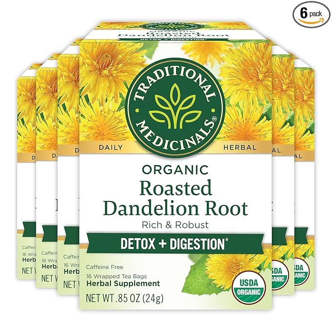 Traditional Medicinals Tea Organic Roasted Dandelion Root Supports Kidney Function &amp Healthy Digestion 96 Tea Bags (6 Pack)