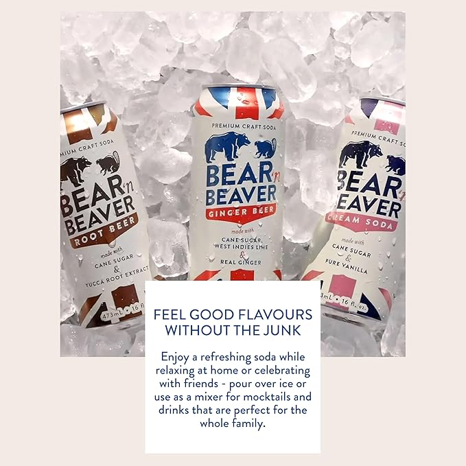 Bear 'n Beaver Premium Craft Ginger Beer Soda Soft Drinks Made with 100% Cane Sugar Real Ginger &amp Lime - Vegan &amp Gluten-Free - Bold Caffeine Free Flavor for Mocktails &amp Mixing - 12 Pack o
