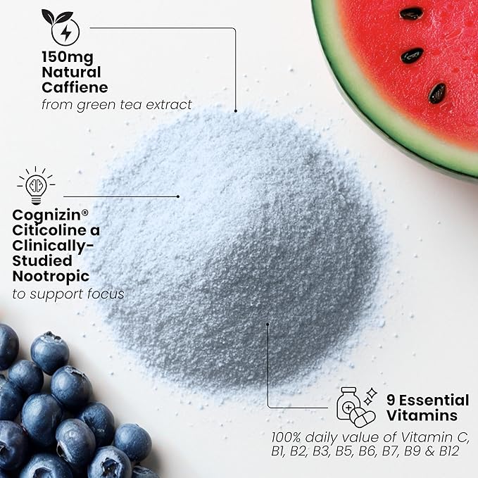 Karma Energy Drink – 12 Pack Blueberry Watermelon Caffeinated Water with Cognizin® Nootropics Vitamins &amp Immune Support Low Calorie