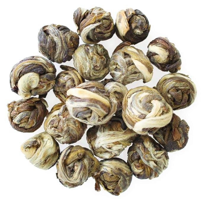 Teabloom Organic Green Tea Jasmine Pearls Loose Leaf Tea Captivating and Aromatic Jasmine Tea USDA Certified Organic and Kosher 5.29 oz/150 g Canister Makes 90-120 Cups