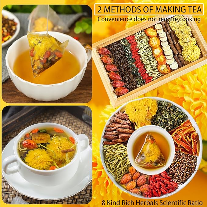 Goji Berry Chrysanthemum Tea for Liver Health Dandelion Wolfberry Tea Bags 8 Excellent Raw Material Formulas Liver Cleanse &amp Detox Herbal Tea Bags Vegan Sugar-Free &amp Caffeine-Free (2BOX (