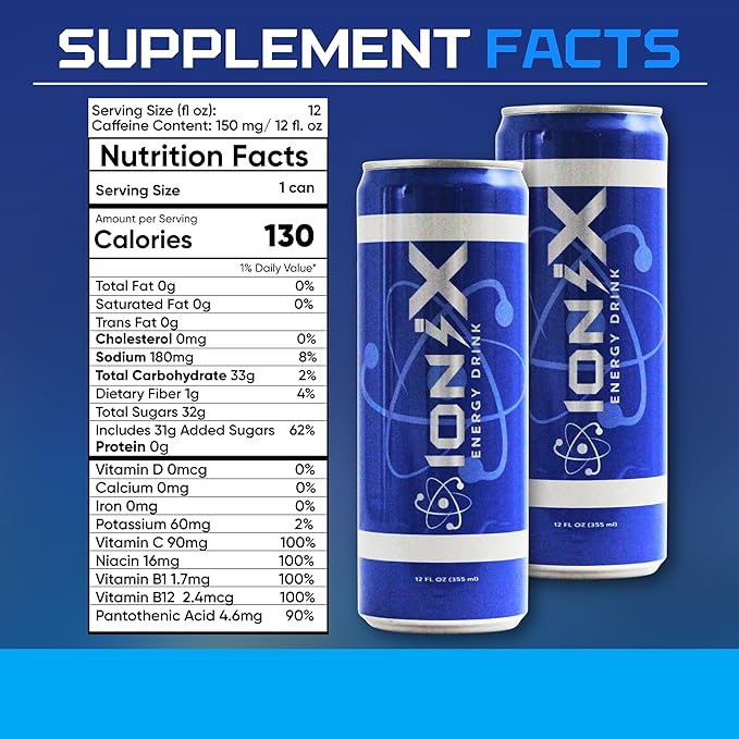 Nootropic Energy Drink - ionix Nootropic Drink to Boost Focus and Mood with Natural Green Tea Caffeine Vitamins &amp Prebiotic for Gut Health Pure Cane Sugar &amp L-Theanine - 12 fl oz Cans (Pack