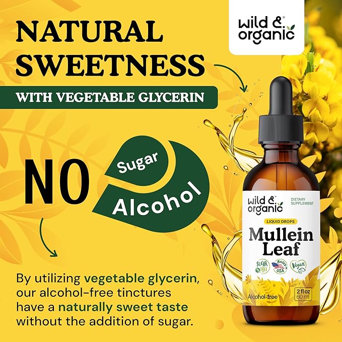 Wild &amp Organic Mullein Drops for Lungs - Herbal Detox and Cleanse - Mullein Leaf Extract for Lungs with Echinacea - Verbascum Thapsus Tincture - Vegan Sugar &amp Alcohol-Free Liquid Supplement -