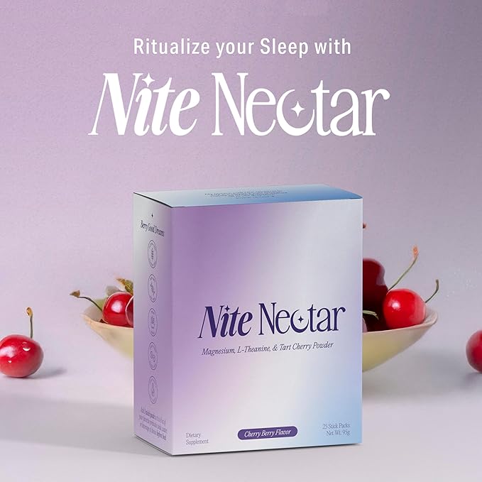 Nite Nectar Magnesium Glycinate Sleepy Mocktail Powder – Relaxing Night Drink Mix with Tart Cherry &amp L-Theanine – Promotes Calm &amp Deep Sleep – Sugar-Free Melatonin-Free Lab Tested – 12 Packe