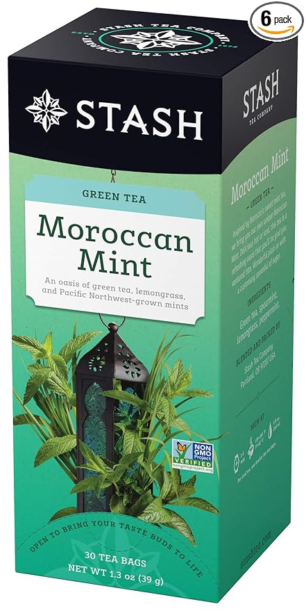 Stash Tea Moroccan Mint Green Tea - Caffeinated Non-GMO Project Verified Premium Tea with No Artificial Ingredients 30 Count (Pack of 6) - 180 Bags Total