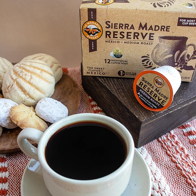La Monarca Bakery Sierra Madre Reserve Coffee Pods – Medium Roast Full Flavor Authentic Mexican Coffee – 24 Individual Cups