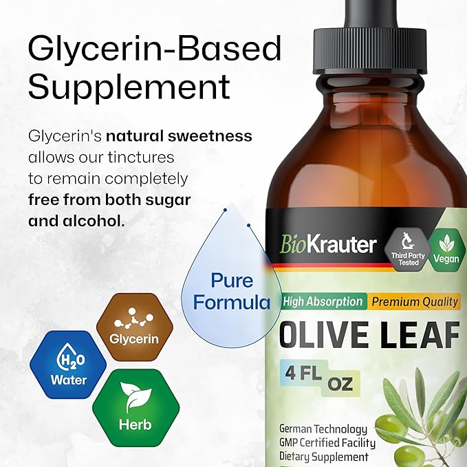 BIO KRAUTER Lemon Balm Tincture 4 Fl. Oz. &amp Olive Leaf Tincture 4 Fl. Oz.