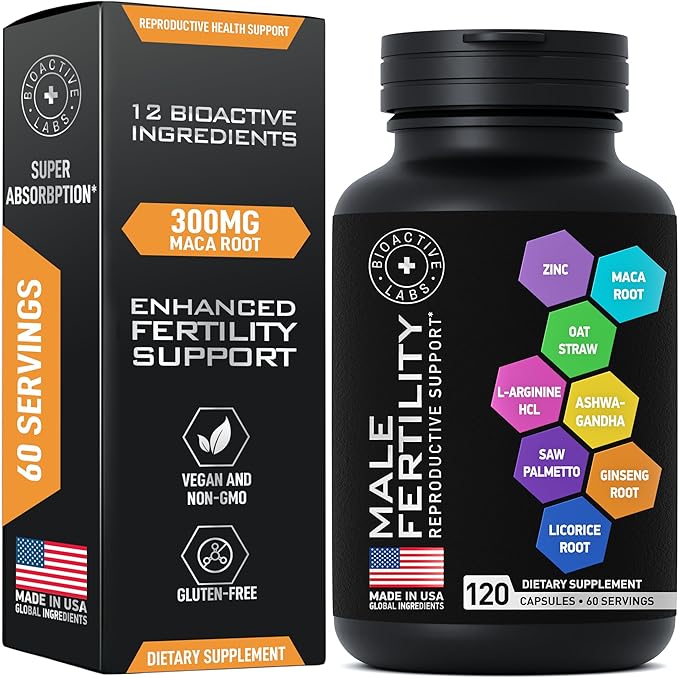 Fertility Supplements for Men - Zinc Maca Ashwagandha L-Arginine - Male Vitality Conception for Him - Count and Motility Pregnancy Aid - Vitamins and Male Fertility Support Supplement - 120 Pills