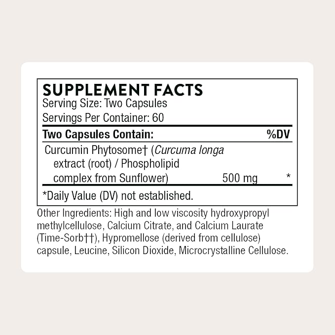 THORNE - Curcumin Phytosome 500 mg (Meriva) - Sustained Release Clinically Studied - Supports Healthy Inflammatory Response in Joints Muscles GI Tract Liver Brain &amp Nerves* - 60 Servings